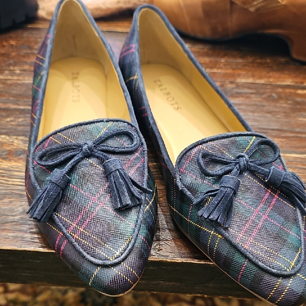 Tartan Plaid Loafers with Tassels By Talbots Unworn 9